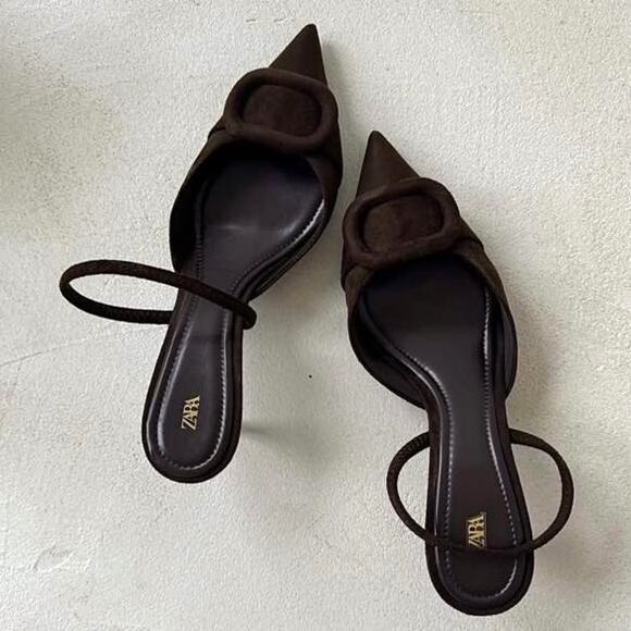 ZARA Dark Brown Pointed Toe Slingback Heels NWT Size 6.5 - Picture 11 of 16